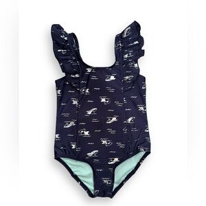 Cat & Jack Toddler Girls Navy Shark Print One-Piece Swimsuit 5T